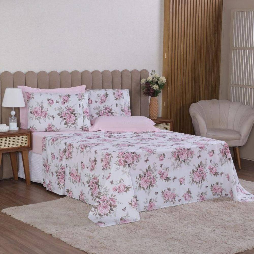 Jogo Cama Casal 4P Lençol + Fronha Esmeralda Percal 100%