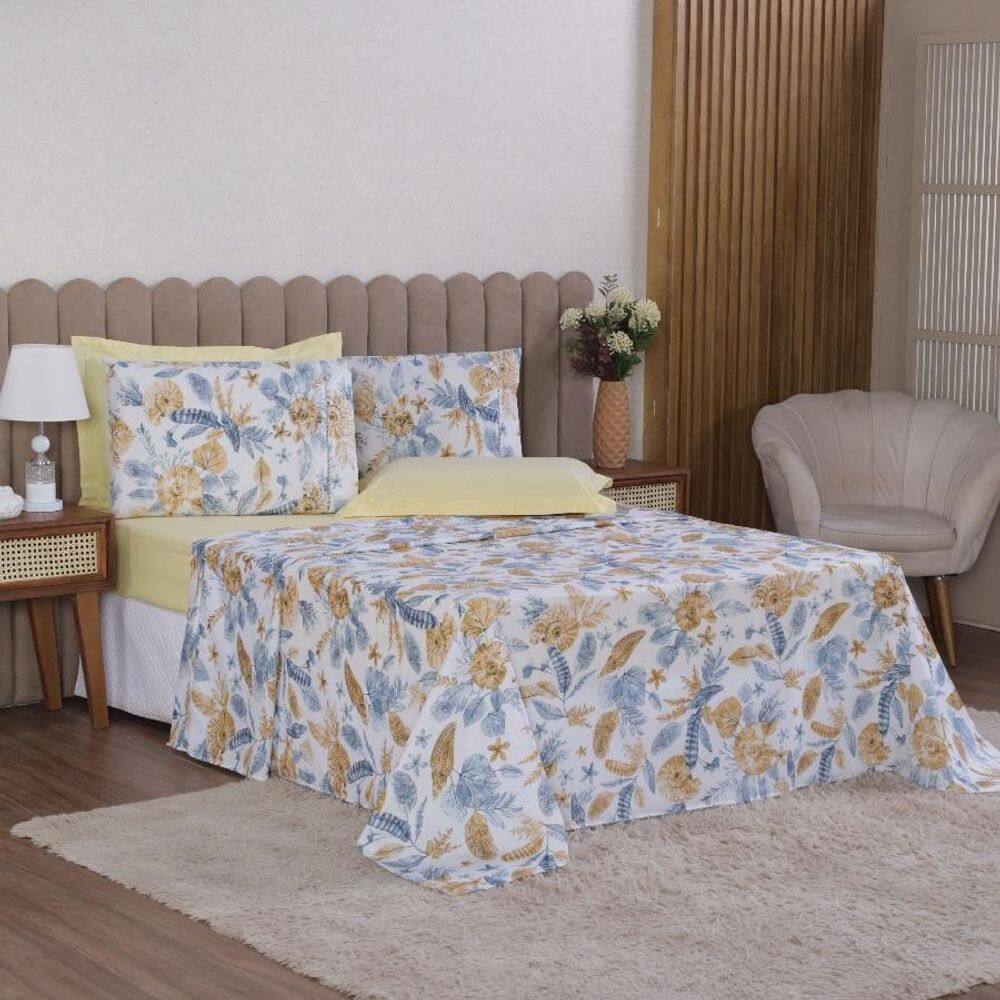 Jogo Cama Queen 4P Lençol + Fronha Esmeralda Percal 100%
