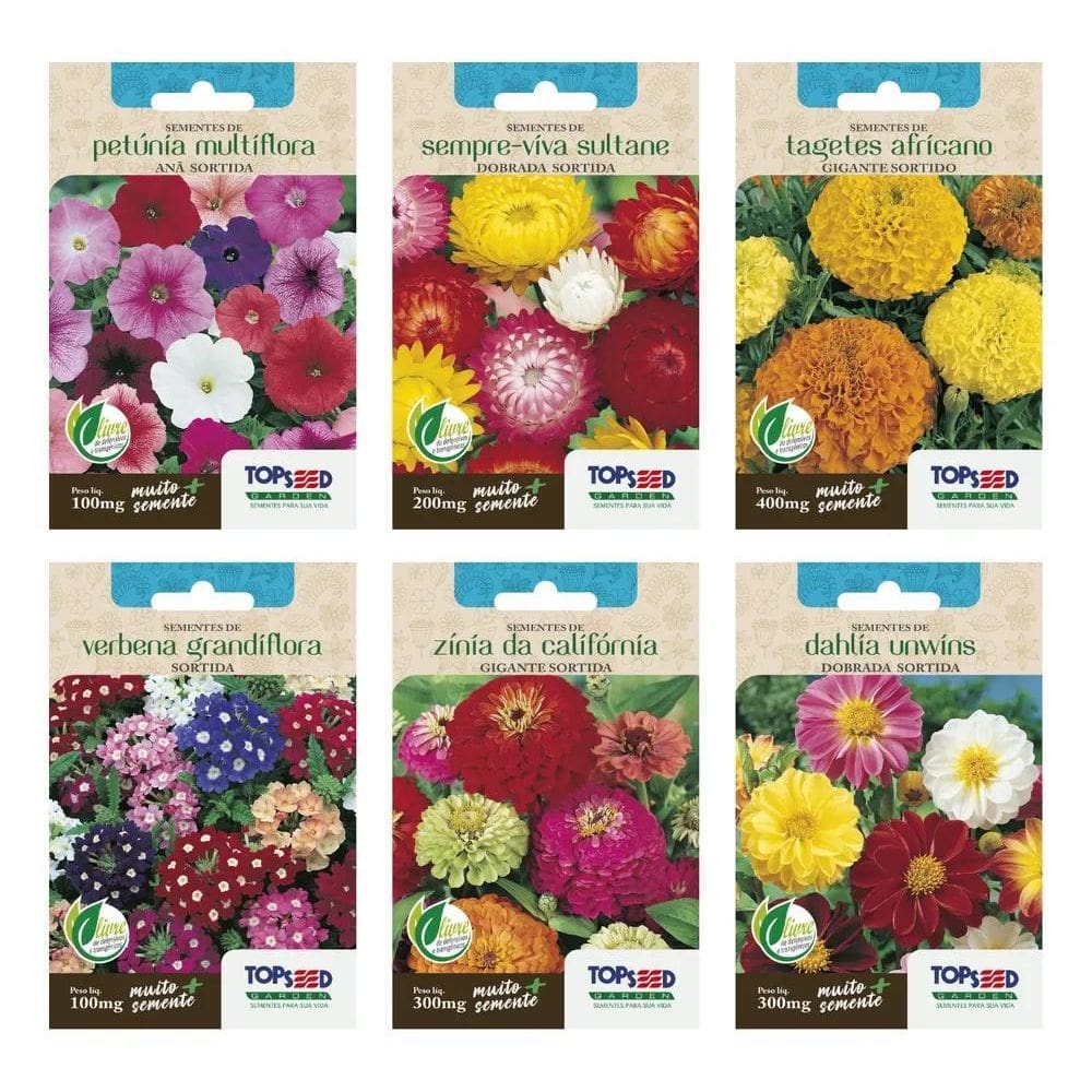 2X Kit Dália + Petúnia + Sempre Viva + Tagete + Verbena + Zi