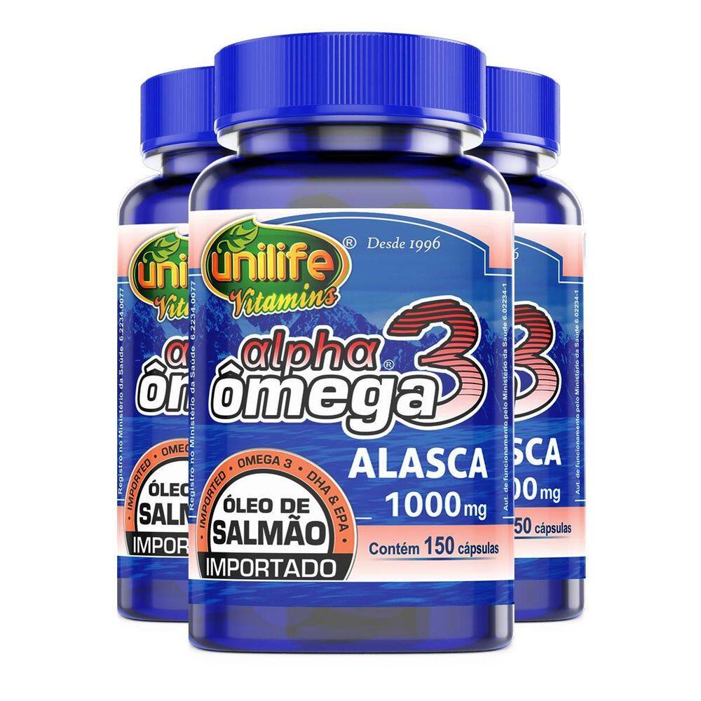 Kit 3 Ômega 3 Alpha Óleo De Salmão Unilife 1000Mg 150 Caps