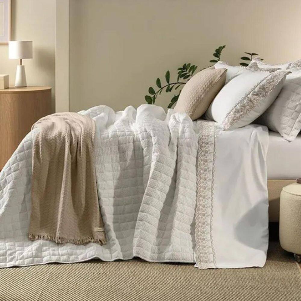 Jogo Cama King Bordado 200 Fios Percal Antônia 100% Algodão