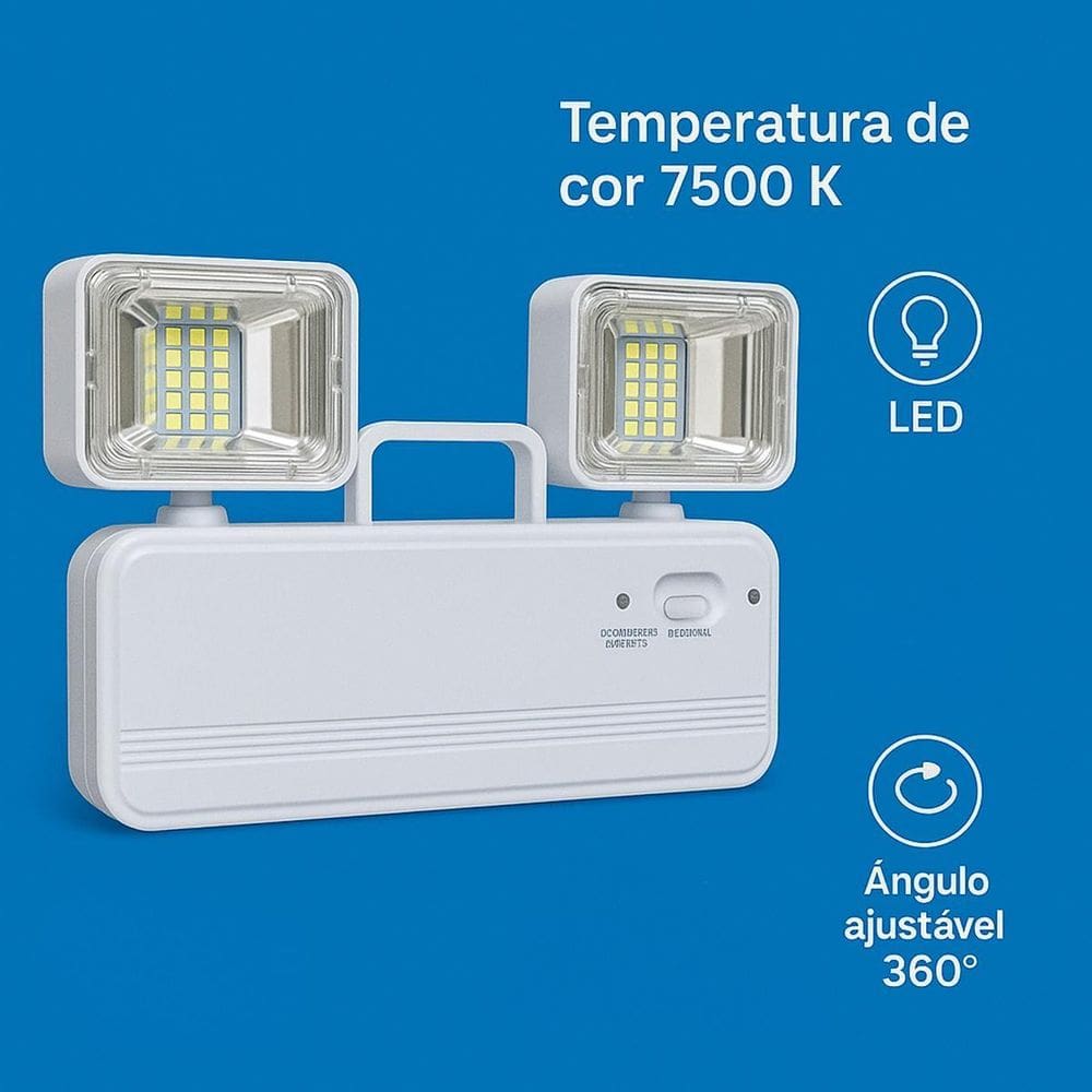 Luminária De Emergência Luz Led Comercial Bivolt 360