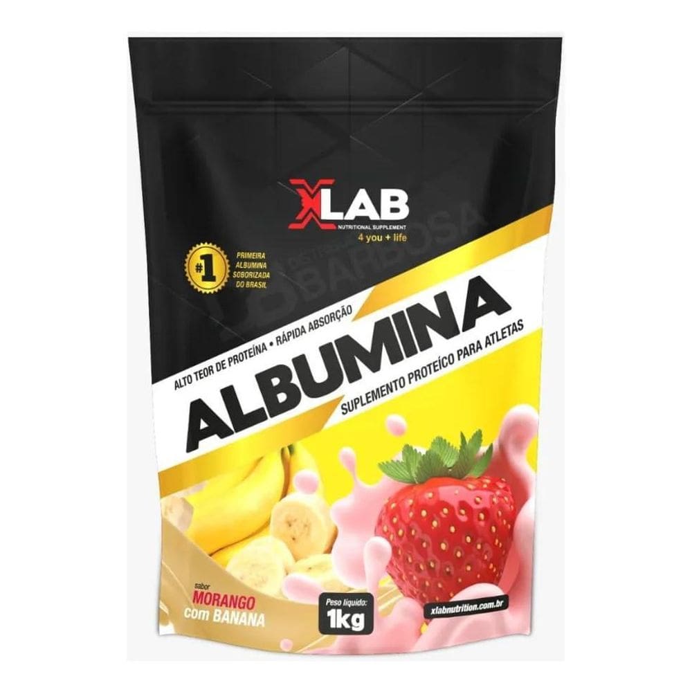 2X Albumina 1Kg Xlab Sabores Sabor Morango Com Banana