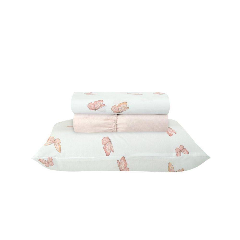 Jogo De Cama Solteiro Sultan 180F Sonhare Prata Borboleta
