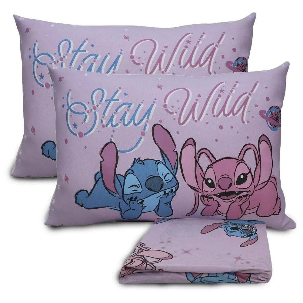Jogo Lençol Lilo Stitch Love Casal 3 Pçs Com Elástico Disney