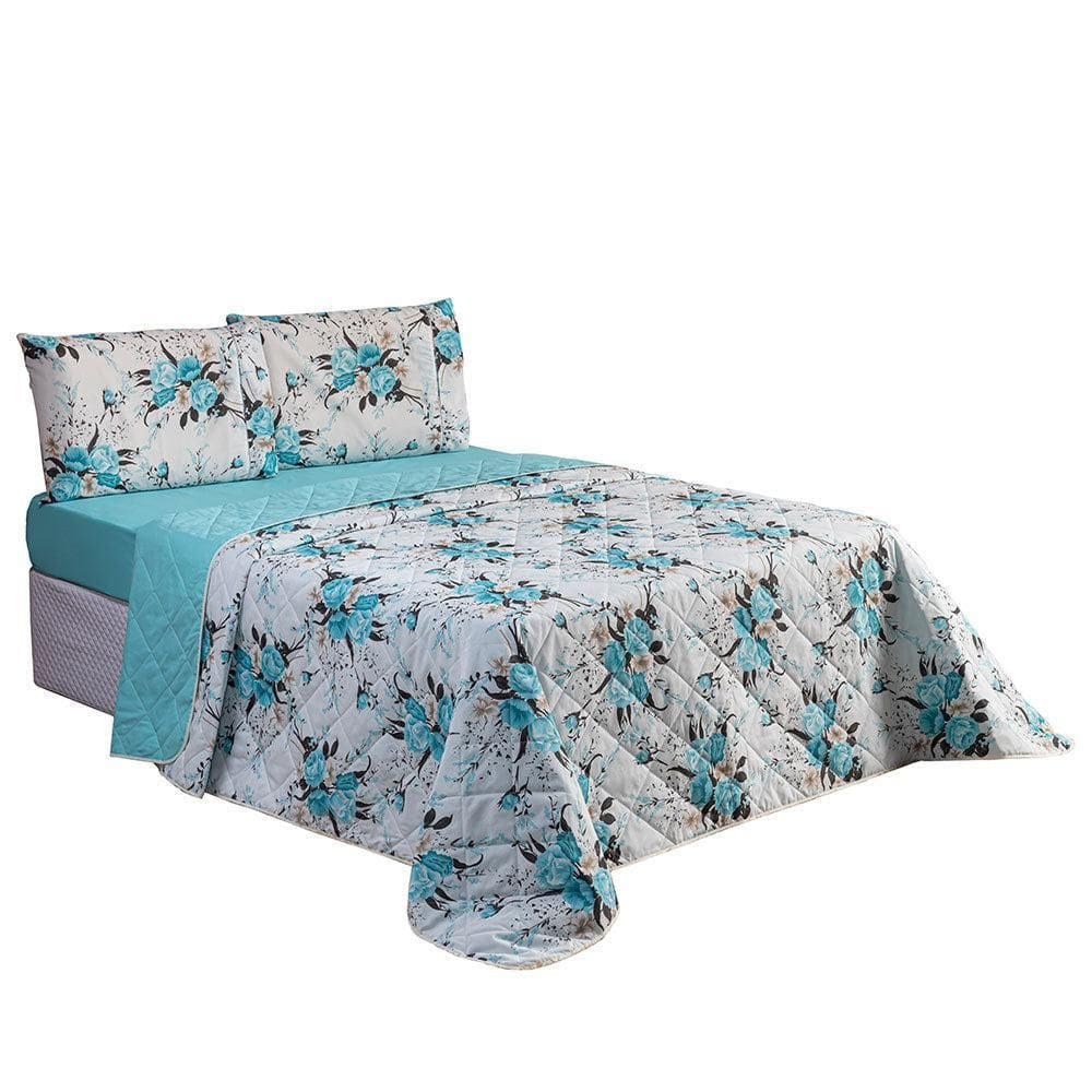 Kit Cobre Leito E Jogo Lençol Casal 4 Peças Esmeralda 100%