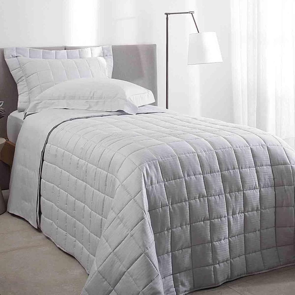Kit Colcha Solteiro 300 Fios Damask Stripes Cinza Buddemeyer