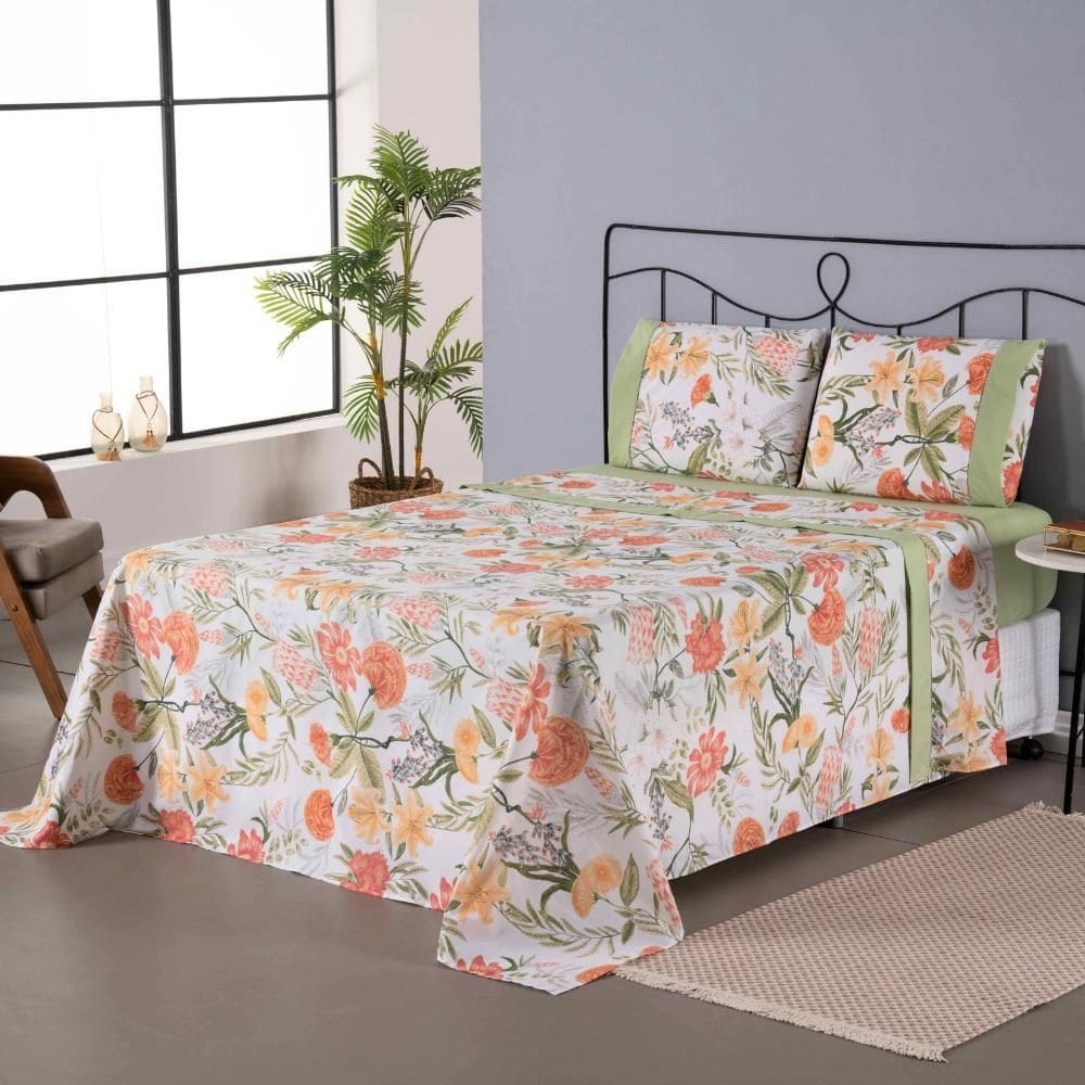 Jogo De Lençol Encantare Ponto Palito 3 Peças King Verde