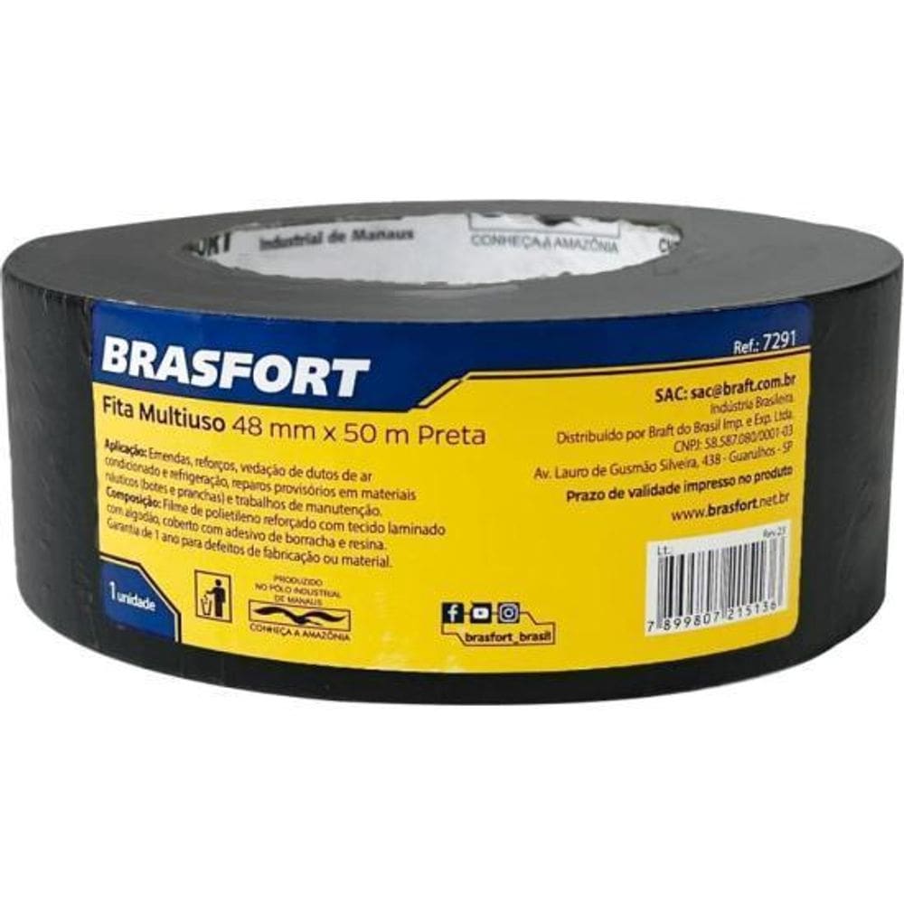 Fita Multiuso 50Mx48Mm Preta Brasfort
