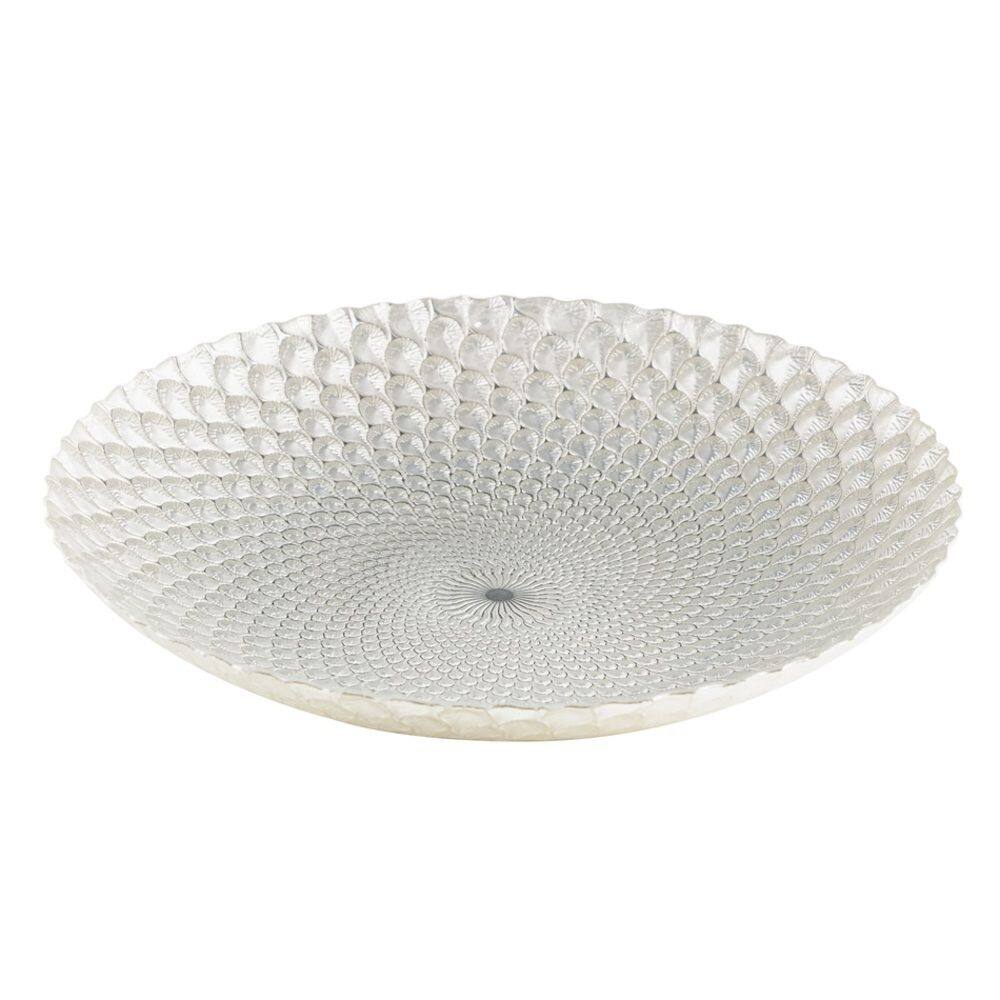 Centro de Mesa Decorativo de Vidro Stambul Branco Perolado 40x7cm Wolff