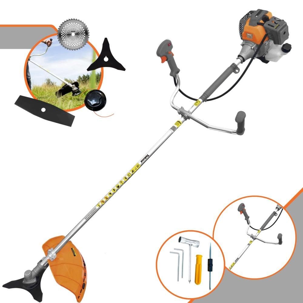 Roçadeira Lateral Tekna RL430-P Motor 2 Tempos 43cc 10.000rpm 1,7HP de Potência Com Carretel e Faca 3 Pontas + Faca 2 Pontas + Faca 40 Dentes