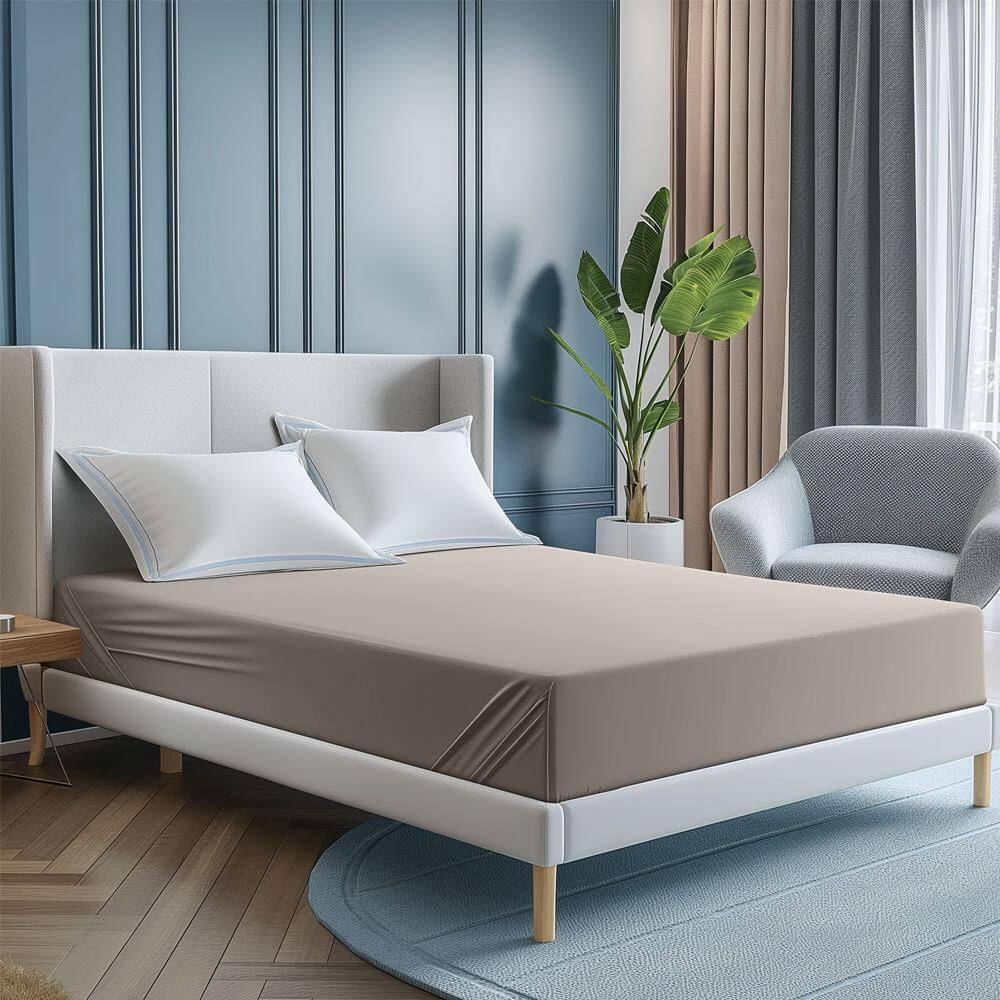 Lençol Solteiro King Com Elástico 180 Fios - Linea Kaki