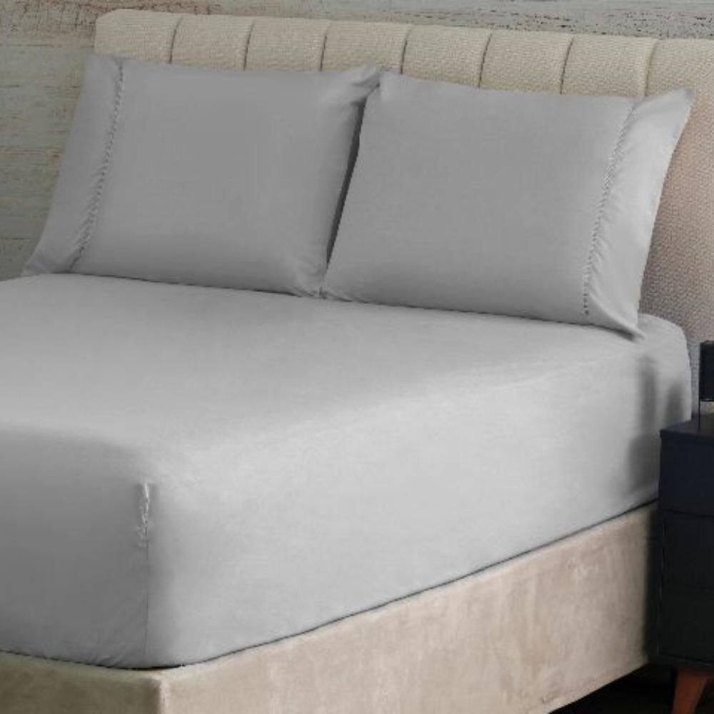 Jogo Cama Queen Liso Ponto Palito 3Pçs 180 Fios Sultan Prata