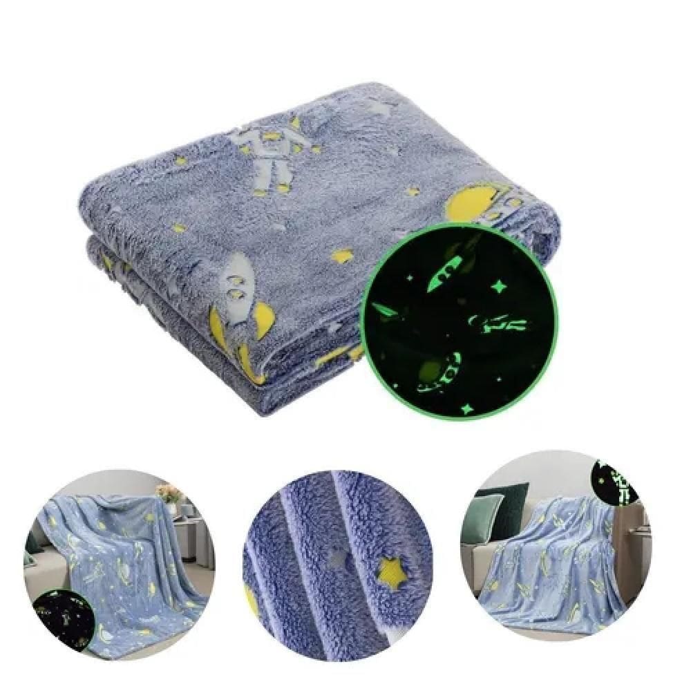 Manta Brilha No Escuro Cobertinha Macia Infantil Estrela Ceu Flurorescente Dinossauro Astronauta Meninos