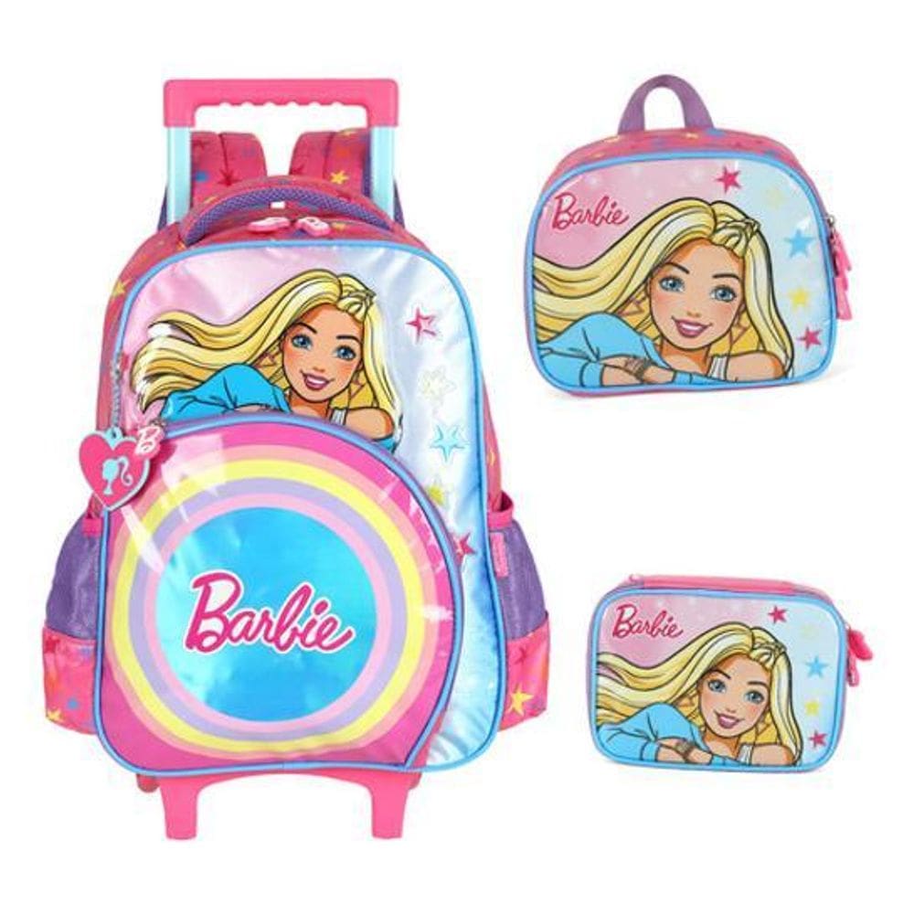 Kit Mochila Rodinhas Infantil Meninas Barbie