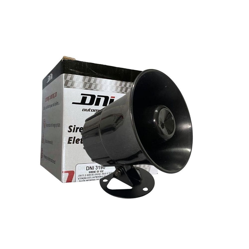 Sirene Eletronica 12V 115Db Com Alerta Voz Dni3190 Abs Preto