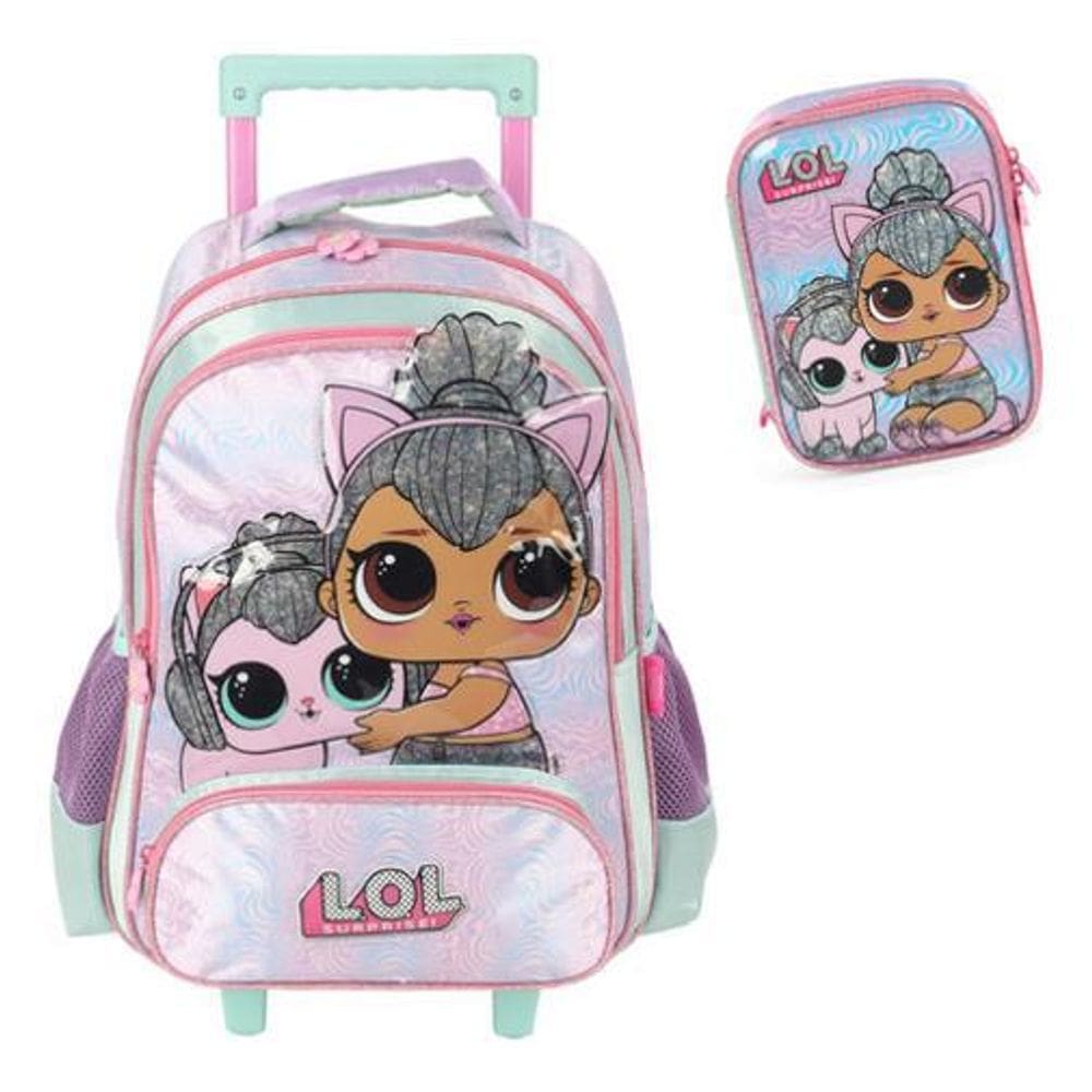 Mochila Rodinhas + Estojo Box Lol Surprise Pet