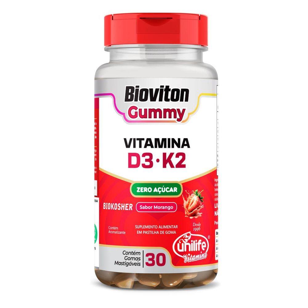 Gummy Vitamina D3 + K2 Morango Unilife 30 Gomas