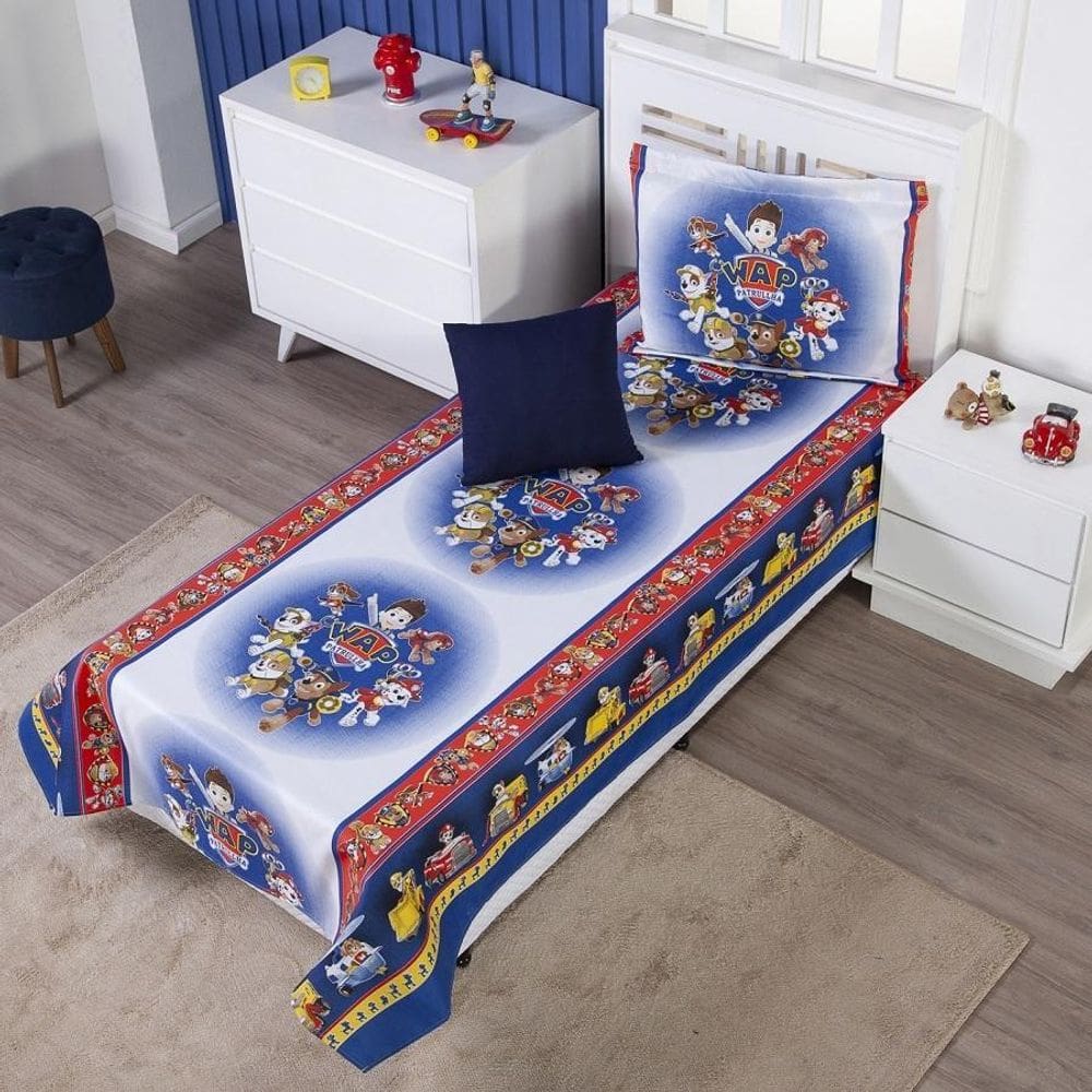 Colcha Cobre Leito Infantil Patrulha Solteiro + Capa