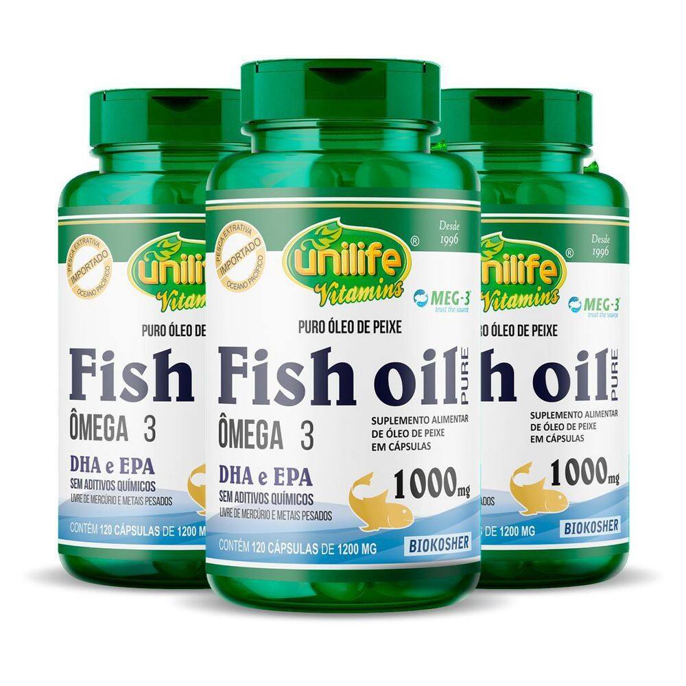 Kit 3 Óleo De Peixe Fish Oil Unilife 120 Capsulas 1000Mg