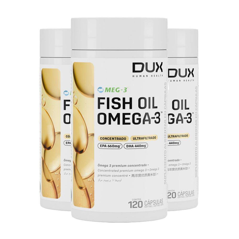 Kit 3 Ômega 3 Dux Fish Oil Sem Sabor 120 Cápsulas