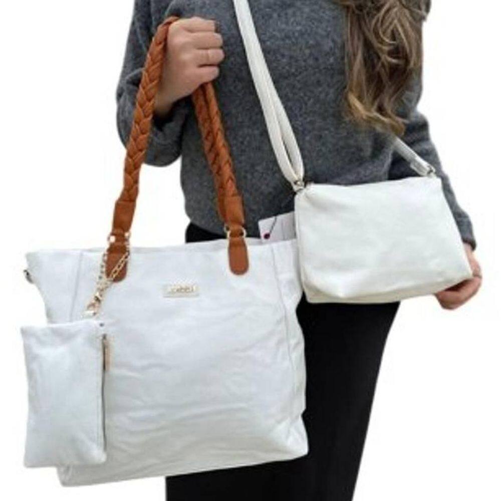 Kit 3 Peças Bolsa Feminina Branca Grande Média + Necessarie