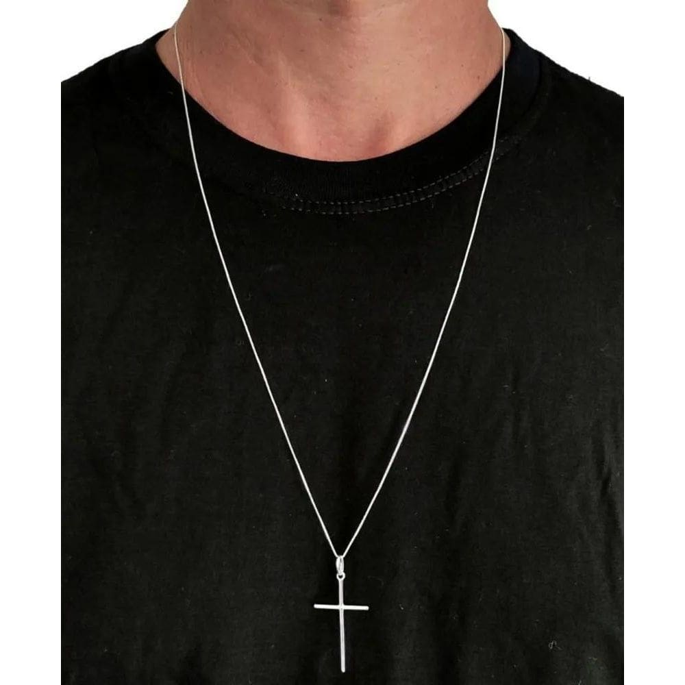 2X Cordão De Prata Masculina 925 70Cm Fina Pingente Crucifix