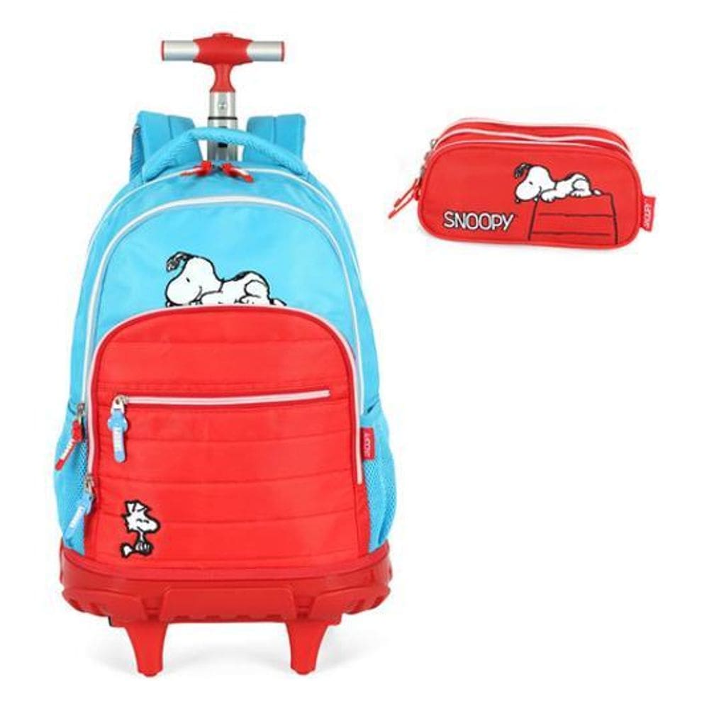 Kit Mochila Rodinhas Estojo Juvenil  Snoopy Peanuts