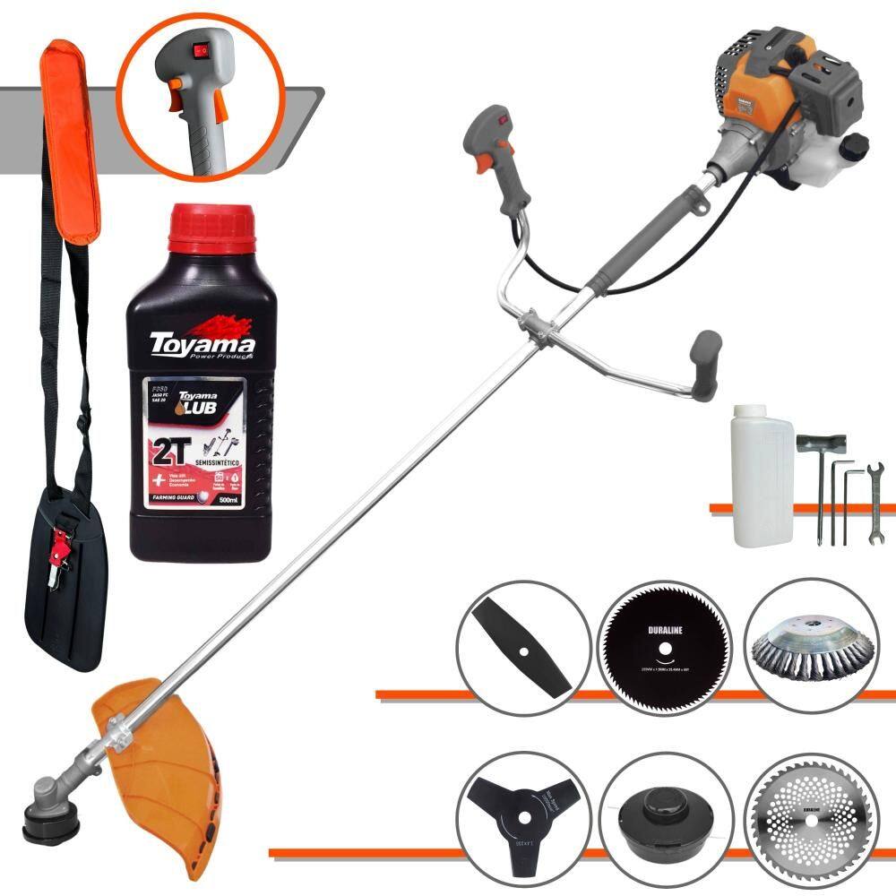 Roçadeira Tekna RL520P À Gasolina 52cc 2HP 6 Em 1 Com Carretel + Faca 2 Pontas, 3 Pontas, 40 Dentes e 80 Dentes + Escova de Aço + ÓLEO TOYAMA