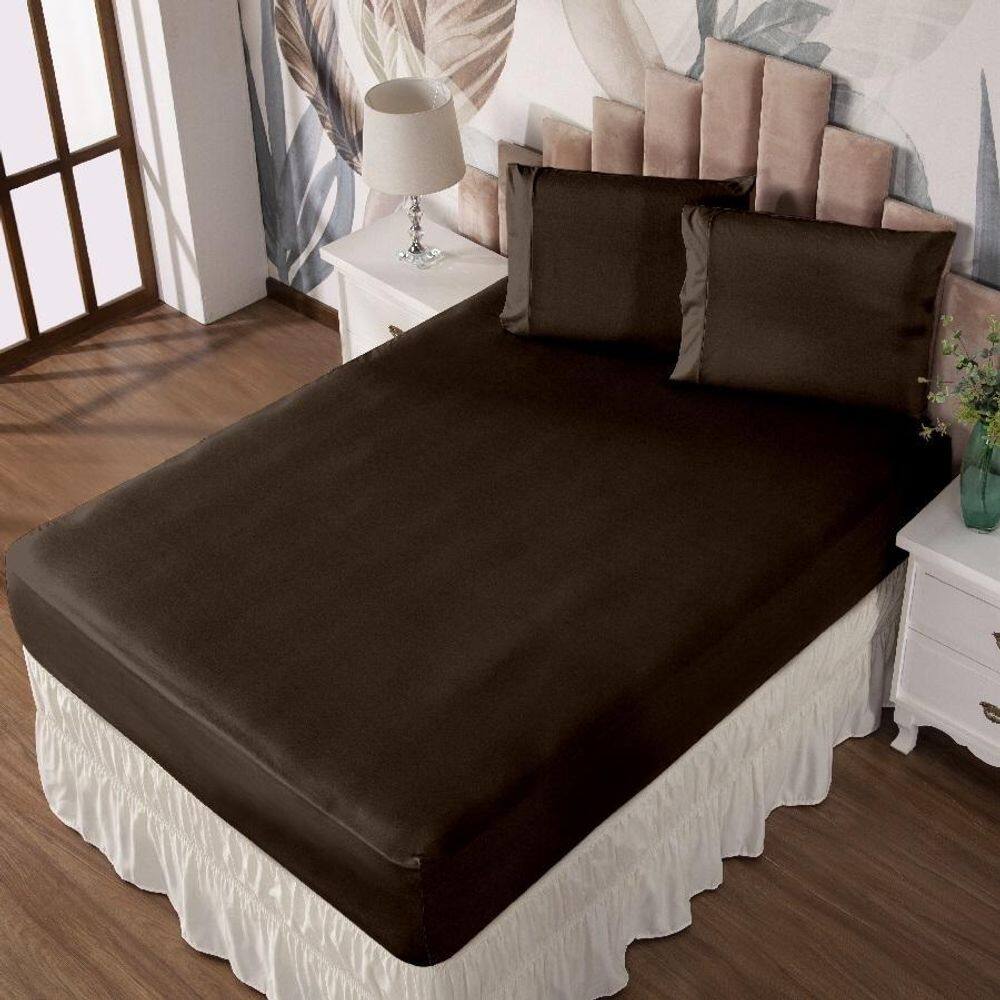 Jogo De Cama Casal Lençol E Fronha Prático Malha Lisa 3 Pç