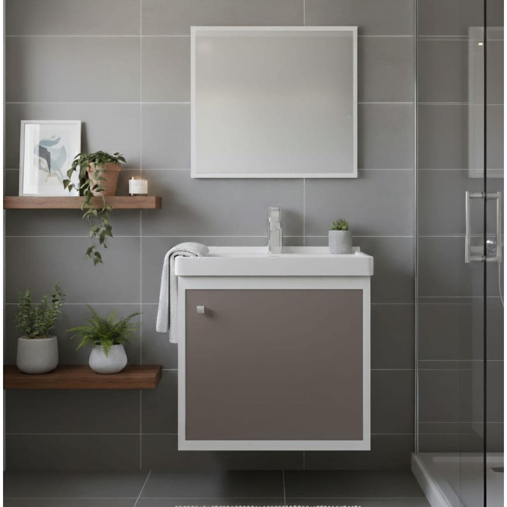 Armário Para Banheiro 40Cm Mdf Com Cuba + Espelheira Veneto