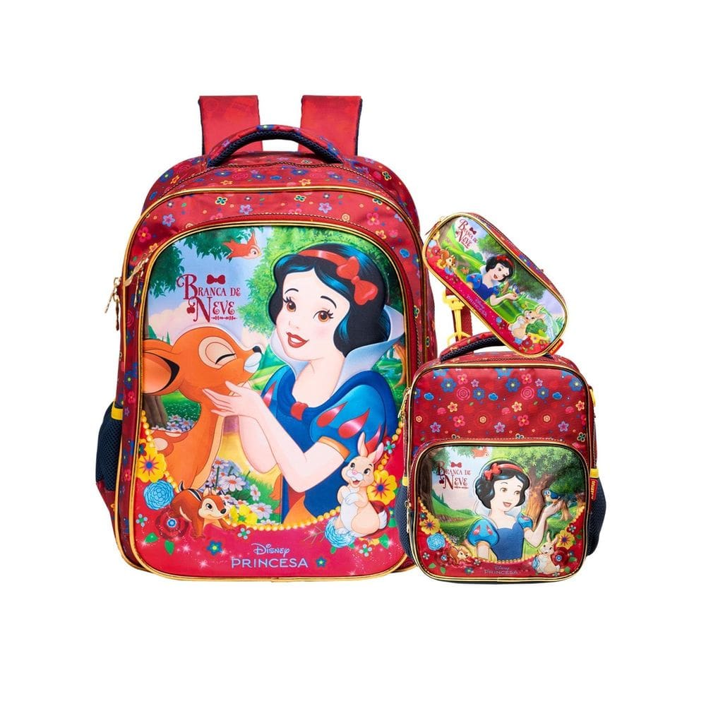 Kit Branca De Neve Luxo Mochila Costas + Lancheira + Estojo