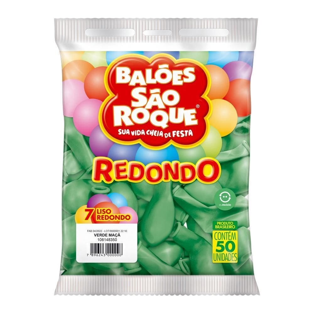 Balão Bexiga São Roque Liso Nº7 Redonda C/50 Verde Maçã