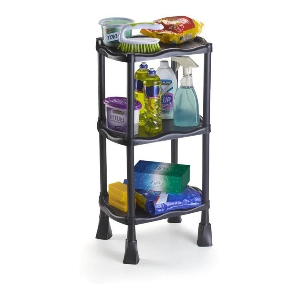 2X Prateleira Plástica Retangular Multiuso 3 Andares Preta