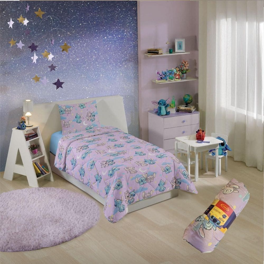 Edredom Dupla Face Solteiro Menina Stitch 14X210M Lepper