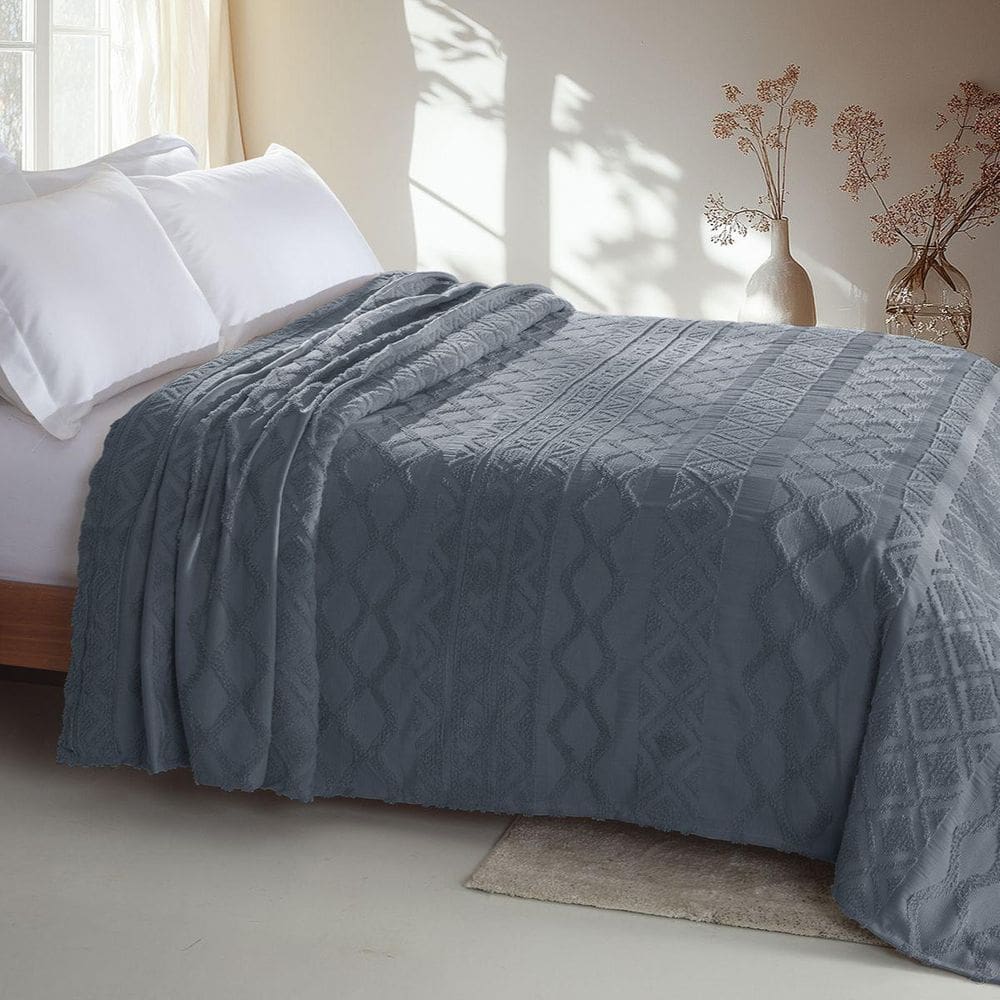 Colcha Chenille Jolitex Solteiro Memories Toque Algodão Azul