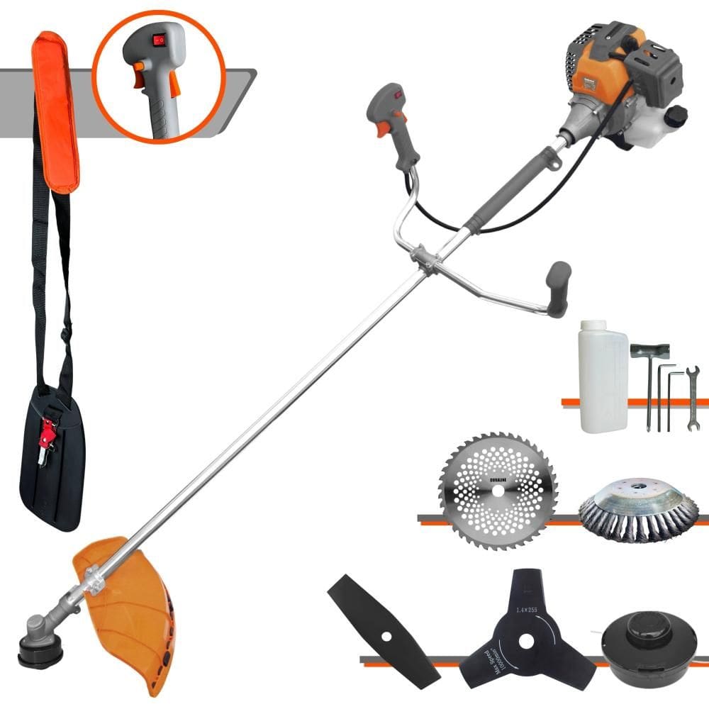 Roçadeira Multifuncional Tekna RL430P 43cc 10.000rpm 1,7HP Com Carretel e Lâmina 3 Pontas + Lâmina Facão + Lâmina 40 Dentes + Disco Escova de Aço