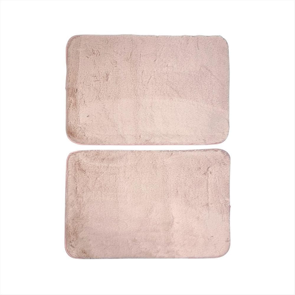 2 Tapetes Peludos Cor Rosa Banheiro Antiderrapante 60X40Cm