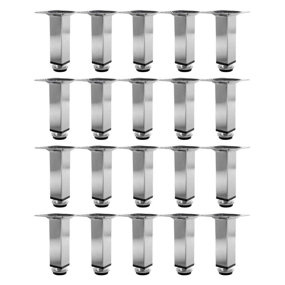 Kit 20 Pés Para Móveis Regulável Quadrado Cromado 8Cm