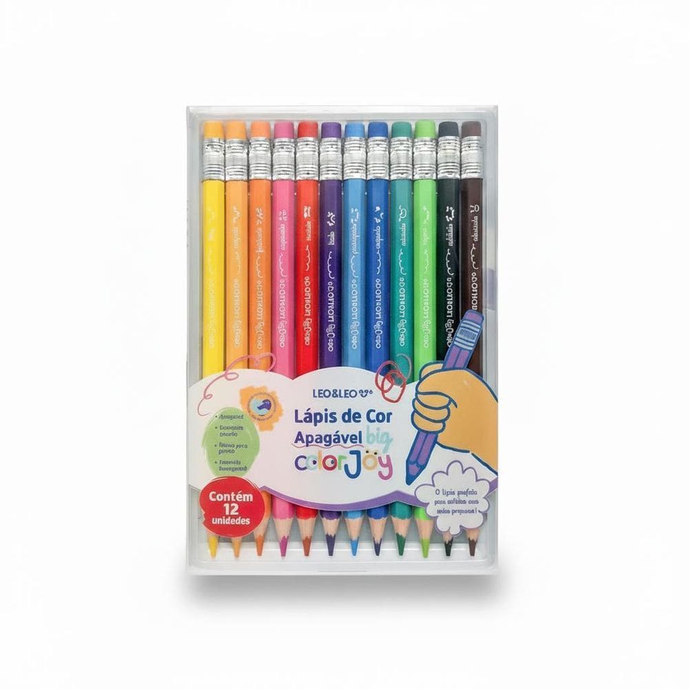 Lápis De Colorir Apagável Big Resistente 12 Cores - Colorjoy