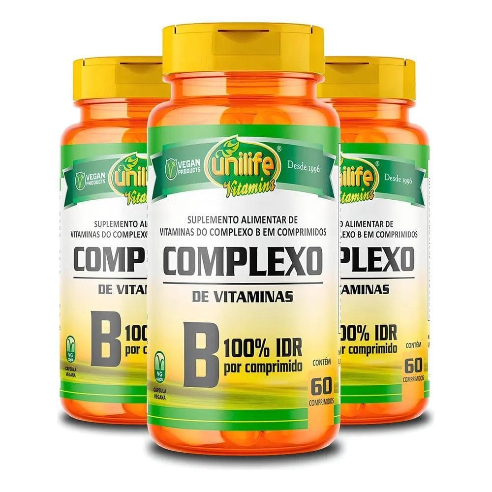 2X Kit Com 3 Complexo B Unilife Vitamins 60 Cáps Sabor Sem S