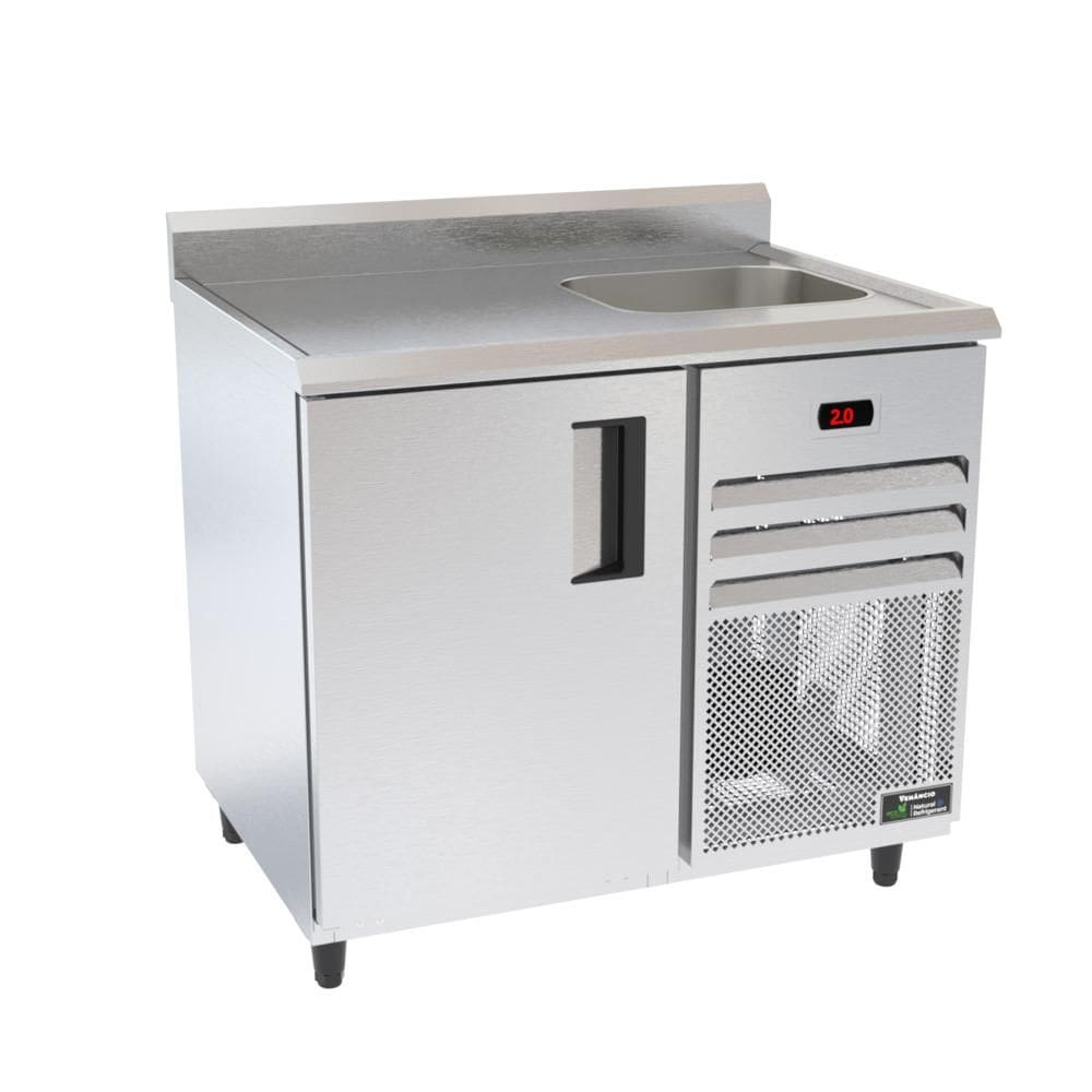 Balcão Refrigerados Venâncio 100cm Exterior Inox Interior Aluzinco Borda Espelhada com Cuba 220V VCFRH10-39366