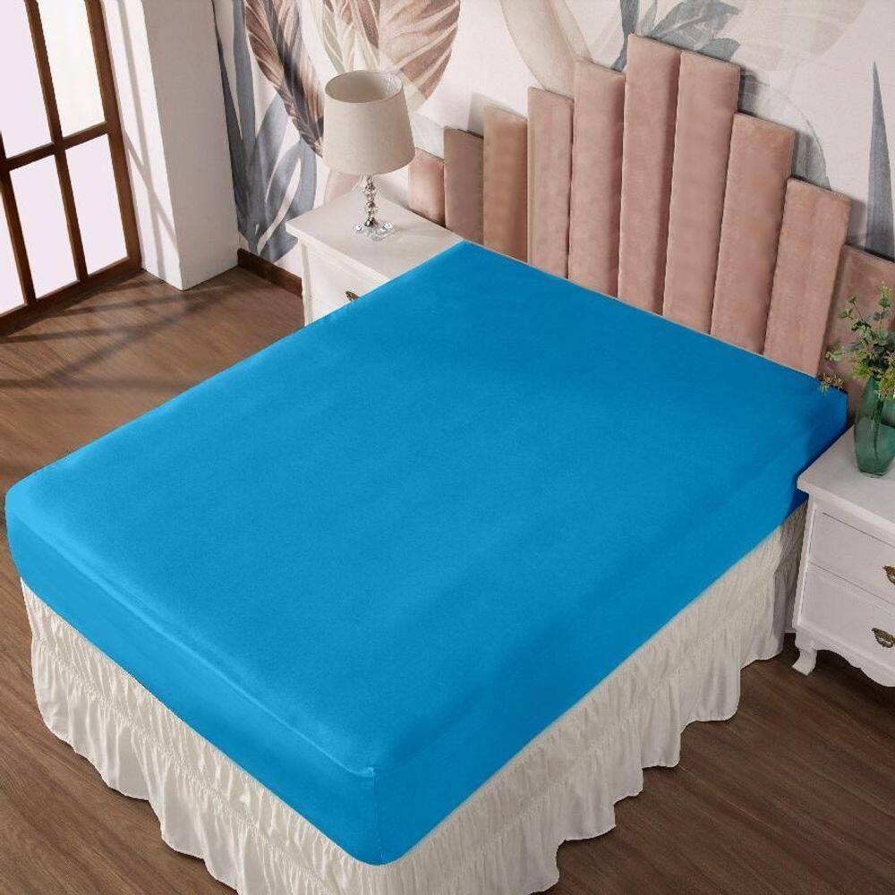 Lençol Casal Com Elástico Prático Malha Lisa 1 Peça