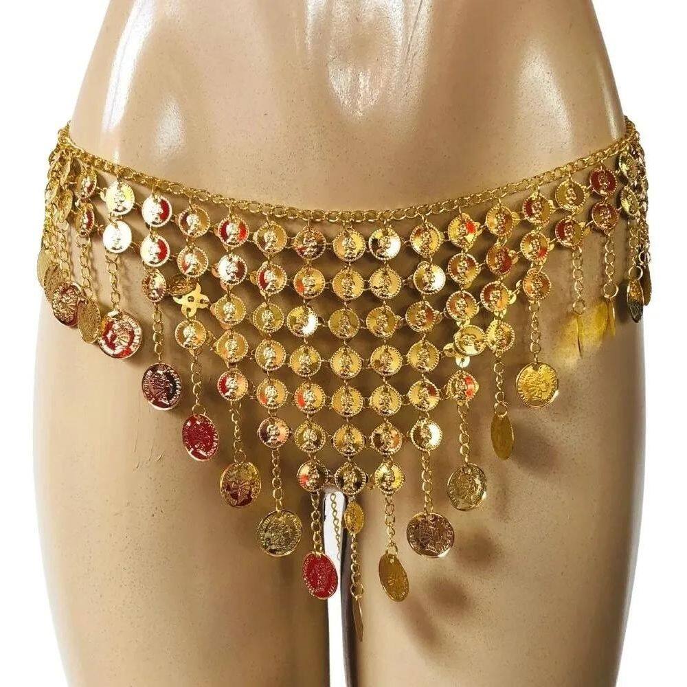 2X Cinto Moedas Dourado Lenço De Quadril Dança Do Ventre/Cig