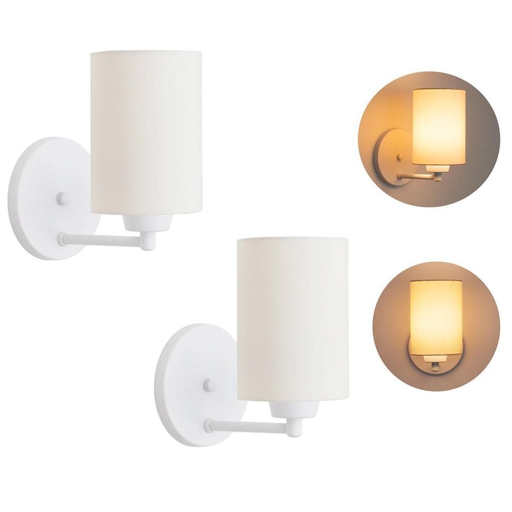 Kit2 Arandelas Branca Cúpula Tecido Cru Quarto Cabeceira