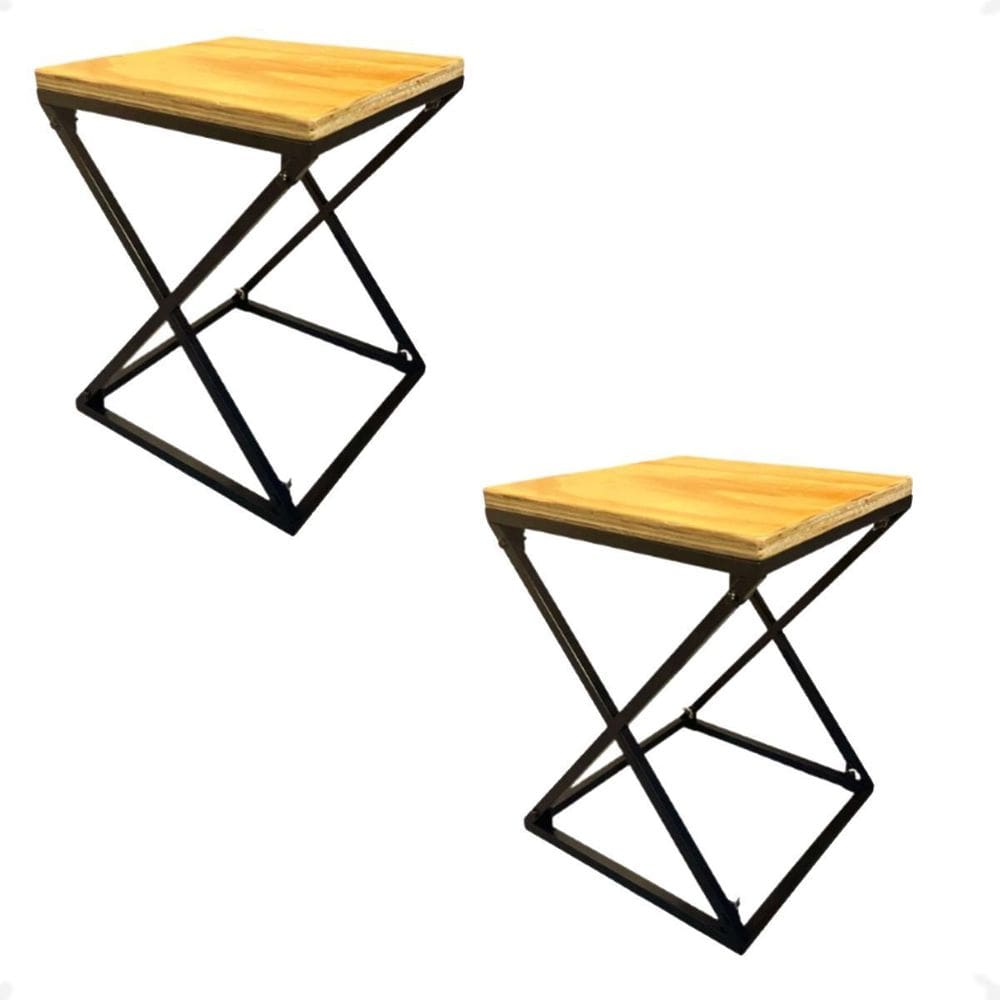Kit 2 Banqueta Moderna Em Ferro/Madeira 45X35Cm Desmontável
