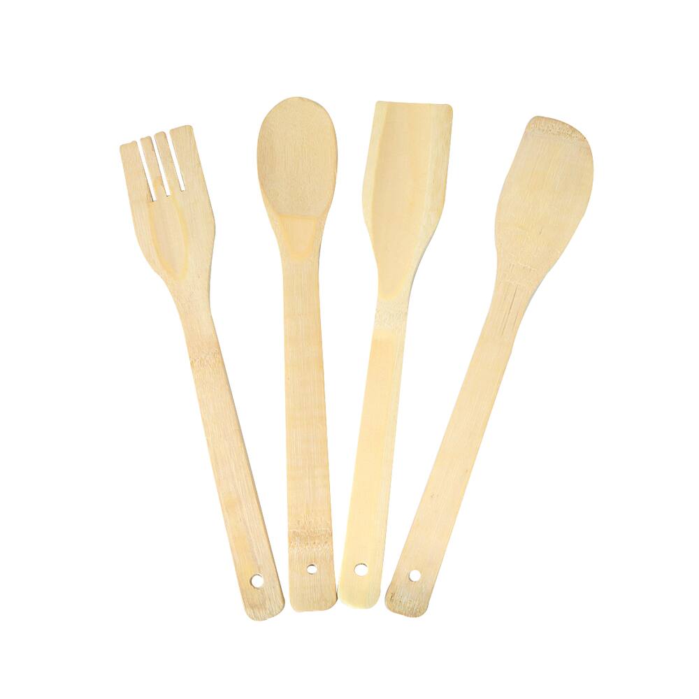 Conjunto De Utensílios De Bambu Com 2 Espátulas 01 Colher 01 Garfo