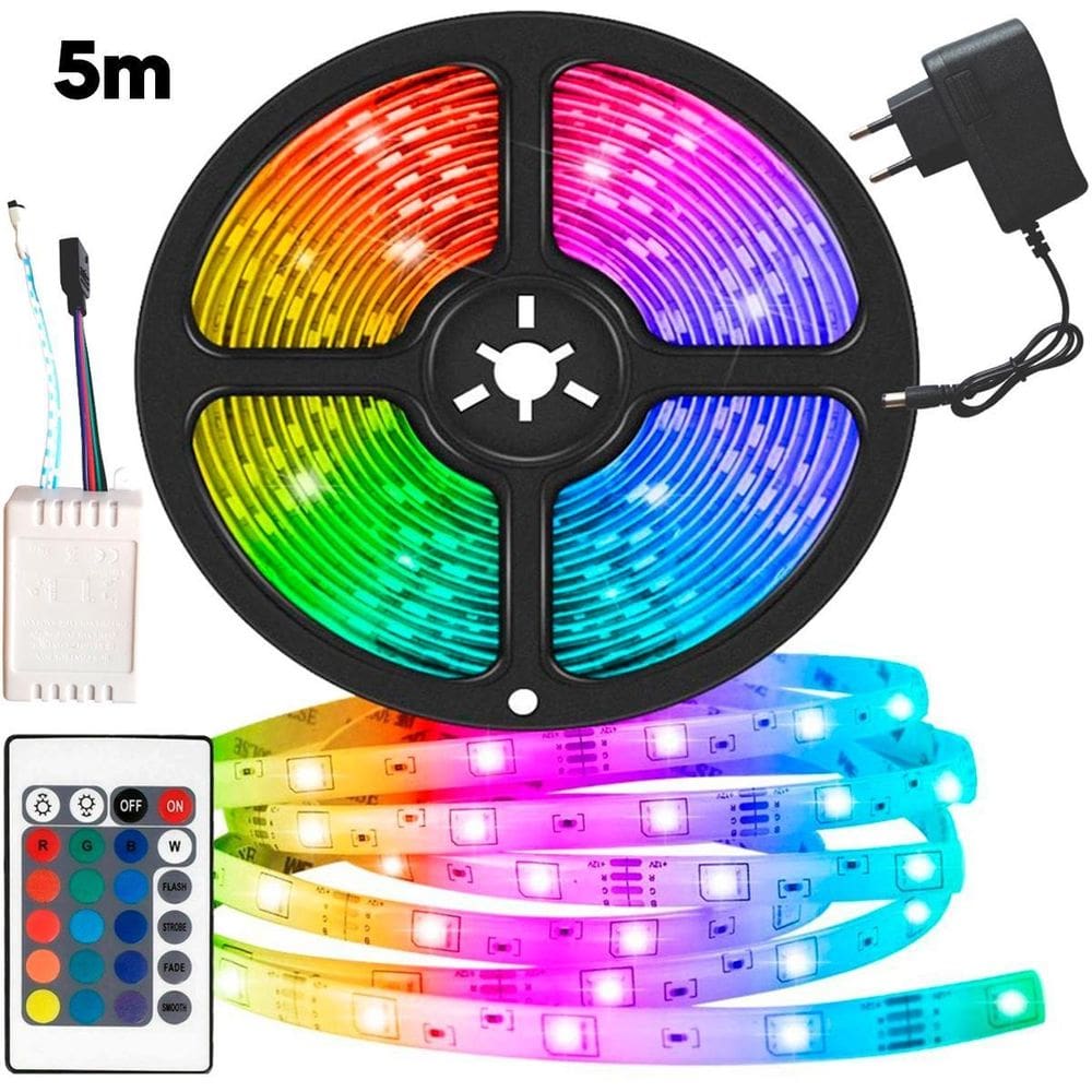Fita Led Rgb 5M Luz Colorida Efeitos Neon Fonte 110V/220V