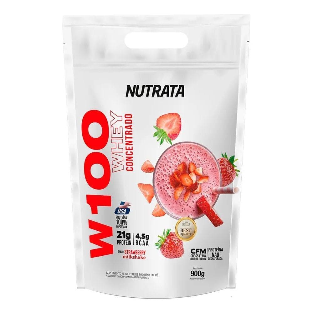2X Whey Concentrado W100 900G Refil Morango Nutrata