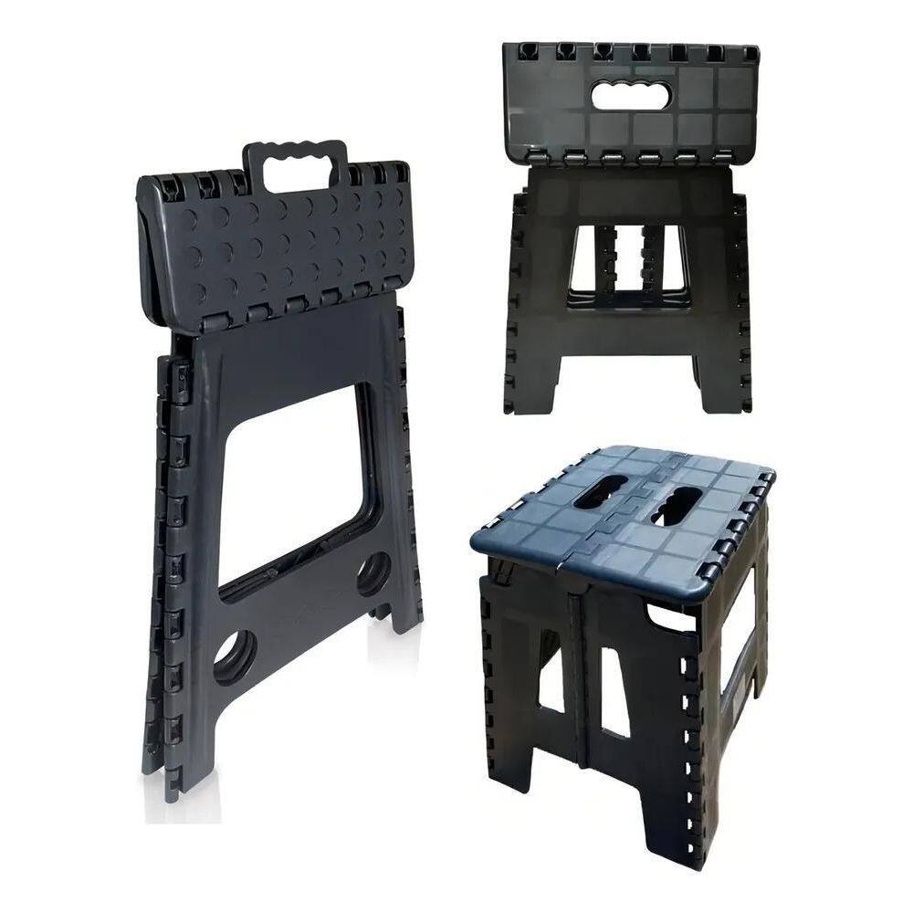 2X Kit 2 Bancos Dobrável Resistente De Plástico Cor Preto 32